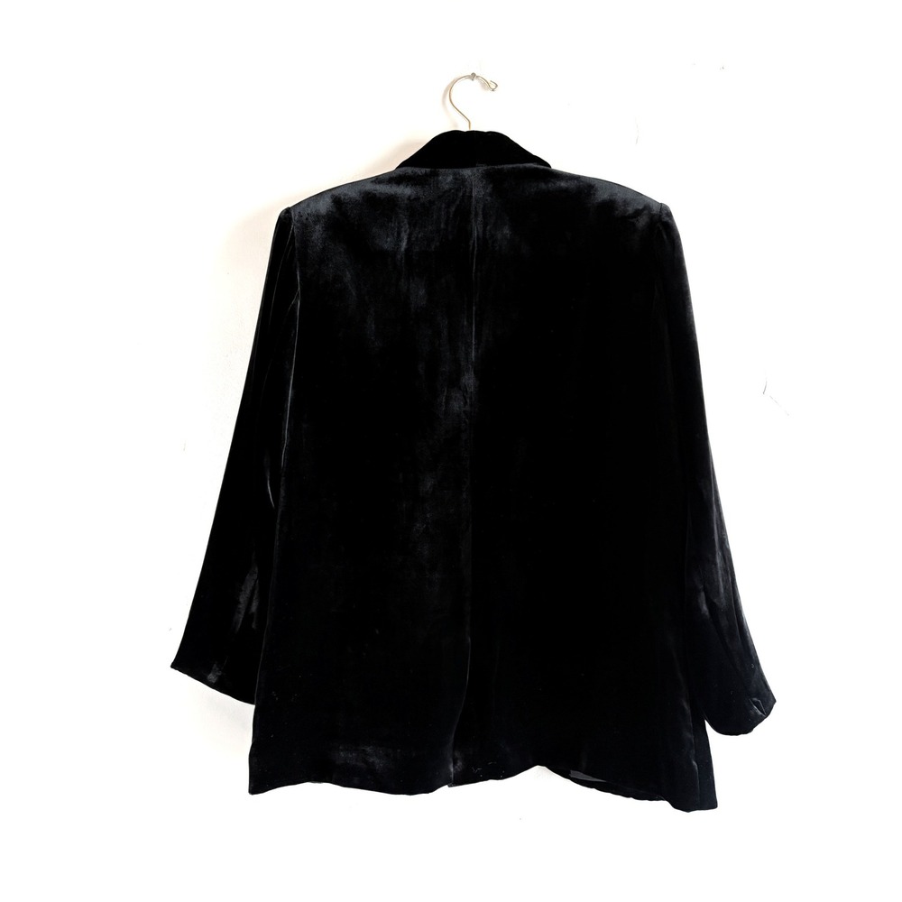 Garnet Hill Womens Black Rayon Silk Velvet Open Front Shawl Casual Blazer Size 6 - Picture 8 of 11